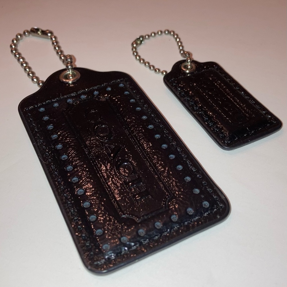 Vintage Coach Black Patent Leather Replacement Hang Tags Two Y2K Bag Charms Lot - Picture 11 of 17